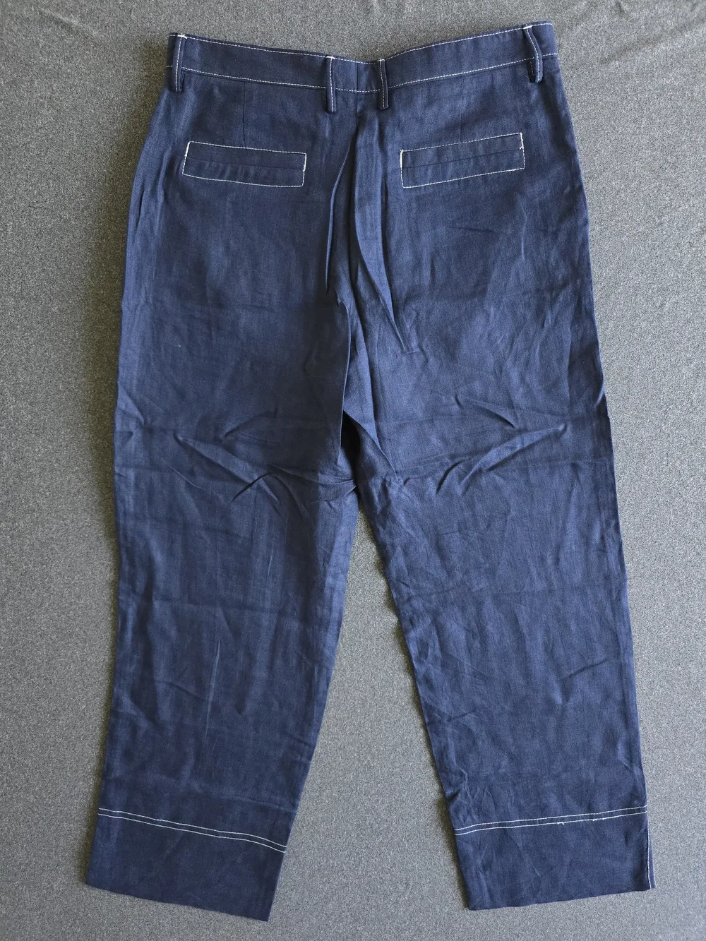Zara Contrast Stitch 100% Linen Pants Men's Size 32 Navy